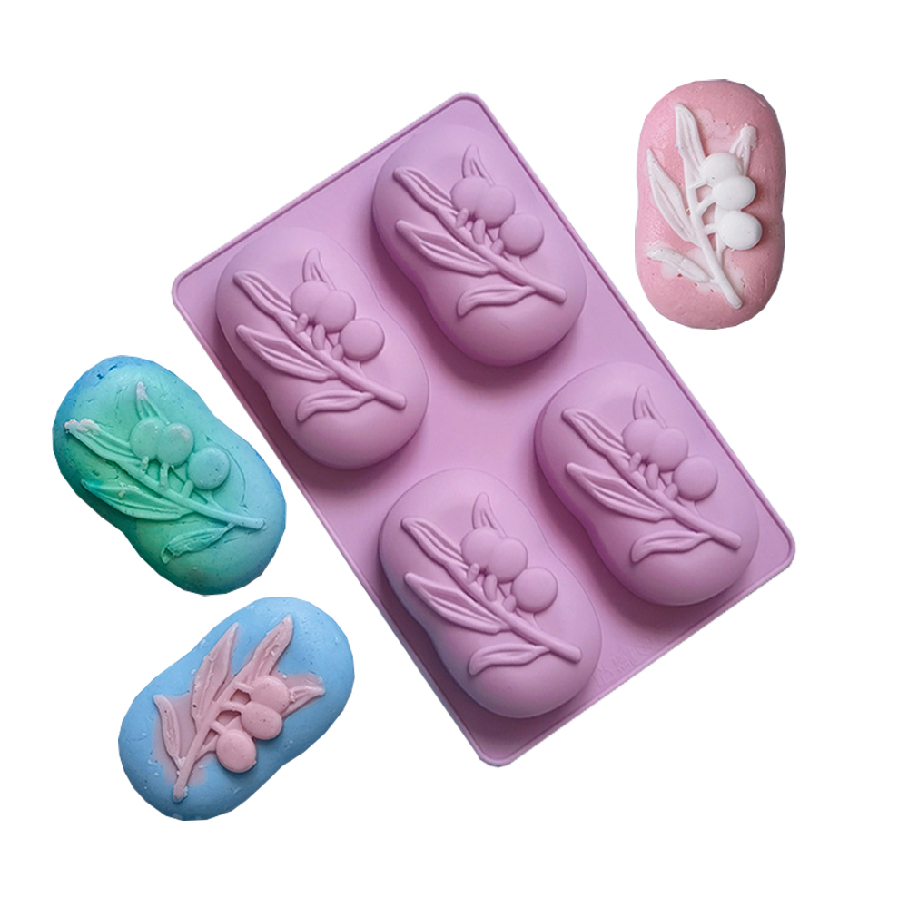 Soap Making Home - 4 캐비티 타원형 올리브 나무 실리콘